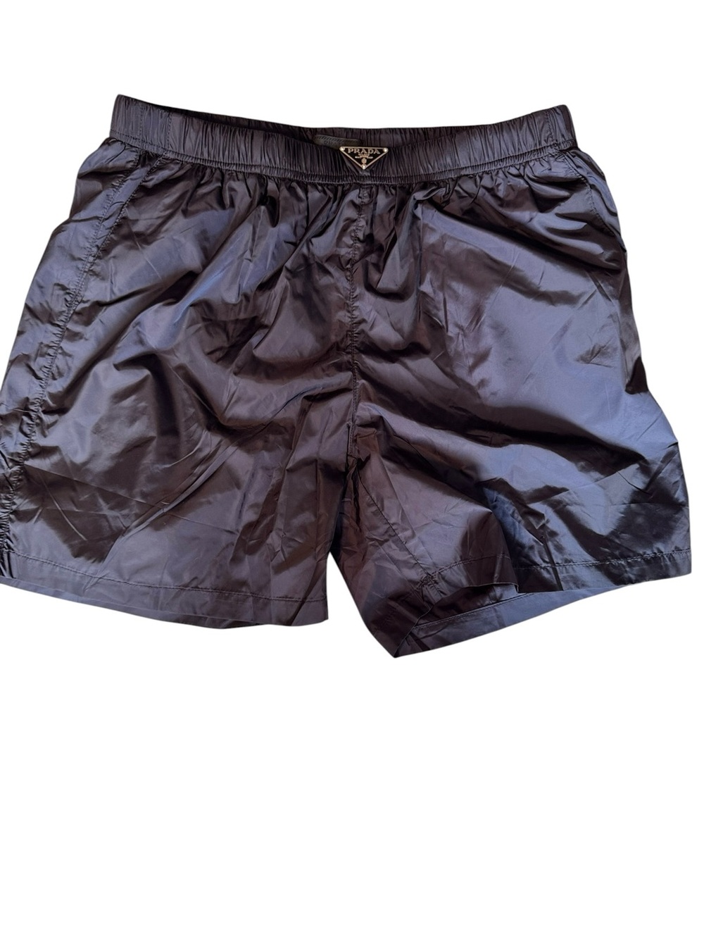 Prada Black Nylon Drawstring Men's Shorts with Gold Logo Plaque